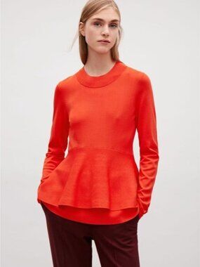 COS double-layered red fine-knit peplum top